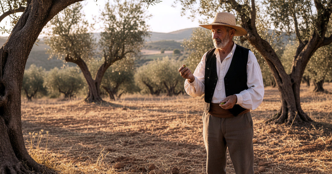 Vasto paisaje del Mar de Olivos en Córdoba, Andalucía, simbolizando la historia y la producción de AOVE en España.