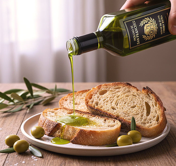 Aceite de Oliva Virgen Extra Cosecha Temprana Molino de San Francisco 500ml botella verde. AOVE Picual Hojiblanca Origen Córdoba, España.