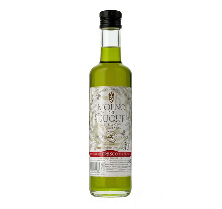 Botella de Aceite de Oliva Virgen Extra Molino del Duque Verde Cosecha 2025 Sin Filtrar 500ml