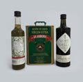 Pack de degustación de Aceite de Oliva Virgen Extra de Bodegas La Aurora que incluye botella de Molino del Duque Verde, lata de 3 litros de AOVE La Aurora y botella de Molino del Duque Selección.